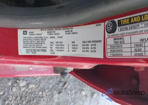 2004 GMC Canyon Sle z USA, uszkodzony, nr VIN 1GTCS136148178956